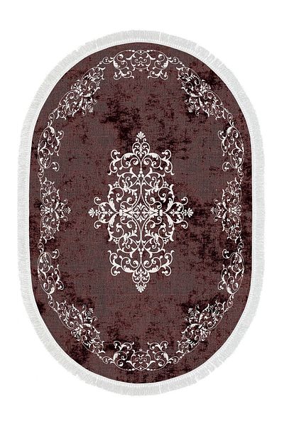 Alanur Home Eko Trend Djt 2 Pack Πλενόμενη αντιολισθητική βάση Οβάλ Χαλάκι μπάνιου 616 Classic Claret Red (50 X 80 - 40 X 50)
