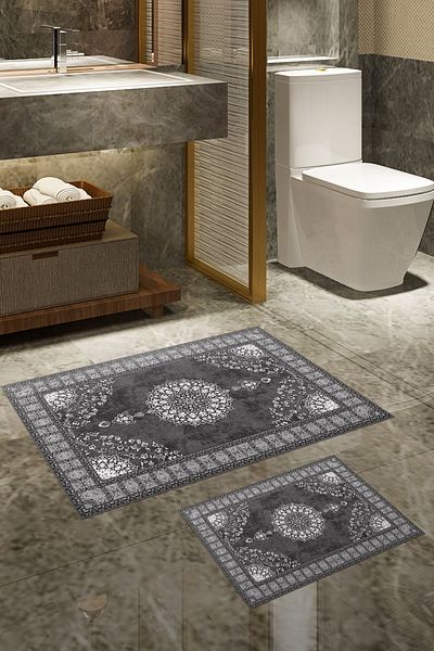 Alanur Home Alanur Trend Non-Slip Base Digital 2-Piece Bathroom Toilet Set Gray