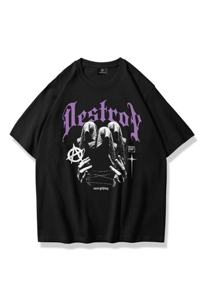FECCY Oversize unisex majica sa efektom uništenja, crna