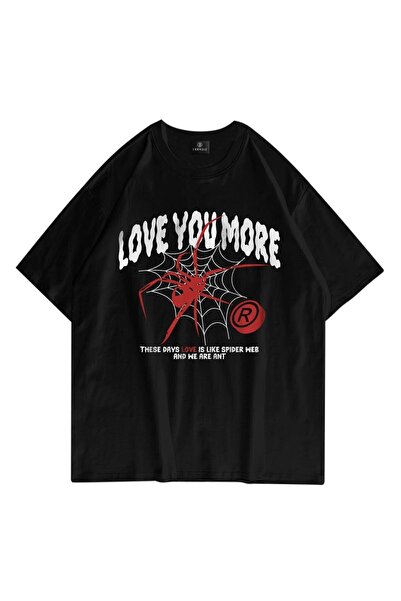 FECCY Tricou Oversize Unisex Te Iubesc Mai Mult Negru