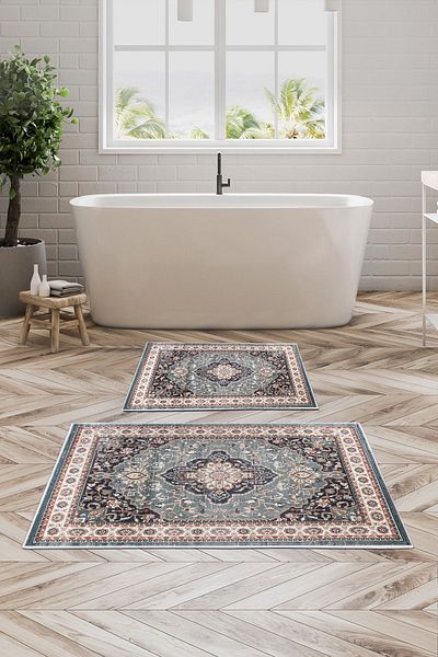 Alanur Home Alanur Trend Non-Slip Base Digital Bathroom Set Kt433 Green