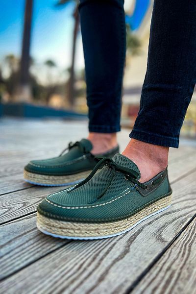 Joy Man J311 Espadrille - Orthopedic Men's Knitwear Shoes with Straw Sole TKT Khaki