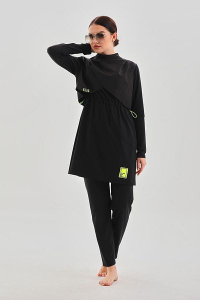 MAG FASHİON Plus Size Pleat Detailed 3 Piece Hijab Swimsuit - Full Covered Burkini