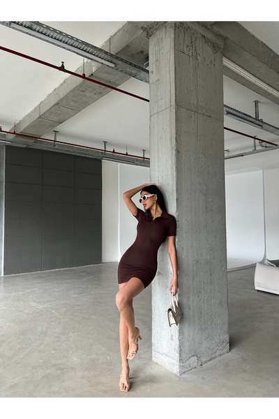 Friday Mood Γυναικείο Μίνι Φόρεμα Polo Neck με ραβδώσεις