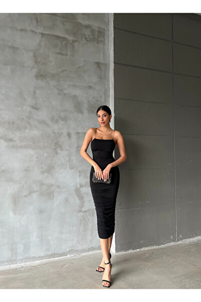 Friday Mood Thin Straps Draped Women's Midi Dress