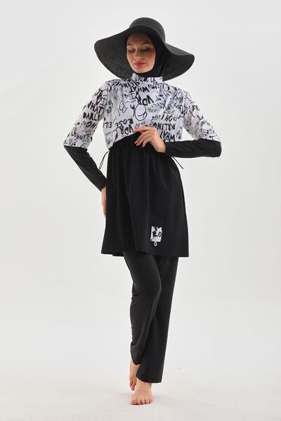 MAG FASHİON Omuzda Pile Detaylı 3 Parça Tesettür Mayo Tam Kapalı Tesettür Mayo Büyük Beden Burkini