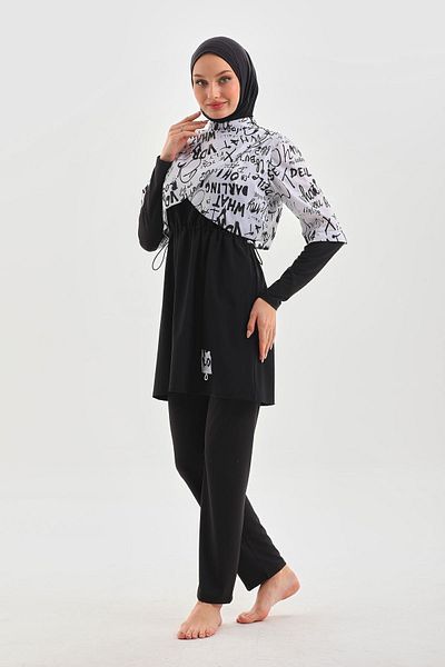 MAG FASHİON Plus Size Pleat Λεπτομερές 3 τεμάχια ολόσωμο μαγιό Hijab - Μπουρκίνι