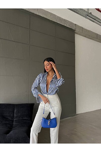 Mydaybutik Çizgili Saten Gömlek