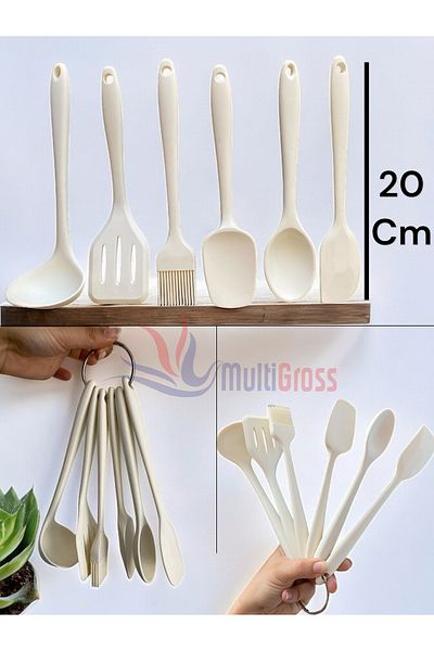 Multiamo 20 Cm Mini Size - 6 Piece Heat Resistant Silicone Ladle and Spoon Set