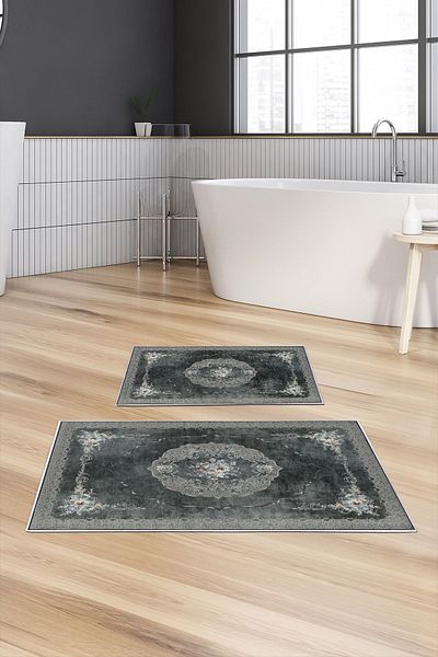 Alanur Home Alanur Trend Non-Slip Base Digital Bathroom Set Kt489 Green