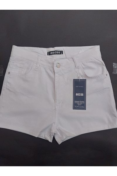Becos White Lycra Girl's Short Jeans