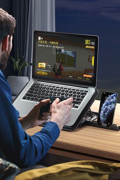 CONOCER حامل تبريد للكمبيوتر المحمول مع 6 مراوح وإضاءة LED وحامل هاتف على 5 مراحل لألعاب الألعاب