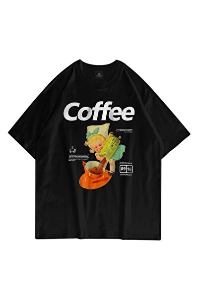 FECCY Tricou oversize unisex negru cafea