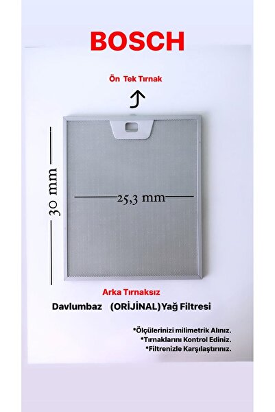 Bosch Davlumbaz Ankastre Aspiratör Alüminyum Tırnaksız Yağ Filtresi Tel Filtr...