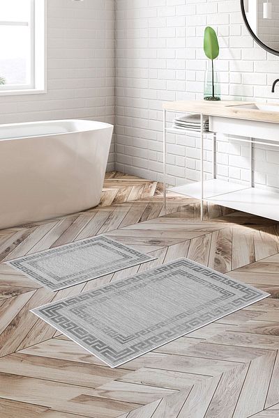 Alanur Home Alanur Trend Non-Slip Base Digital Bathroom Set Kt418 Gray