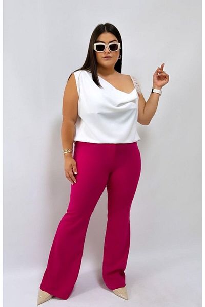 KLEERMAKER Plus Size White Tulle Detailed Medina Silk Blouse