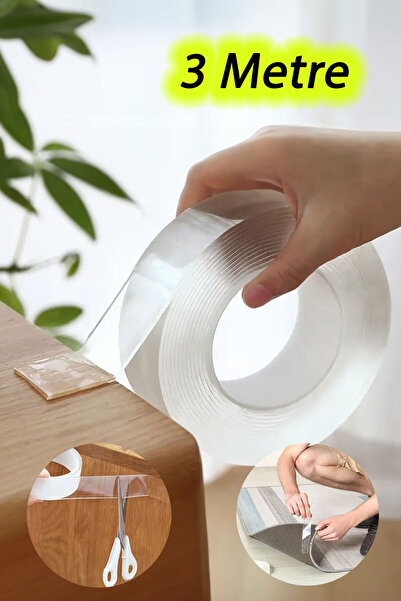 TrendDeco 3 Metre Yüksek Mukavemetli Çok Amaçlı Çift Taraflı Şeffaf Bant