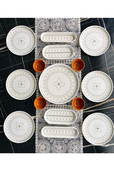 VENÜS HOME DECORATION Gold Elips 15 Piece Breakfast Set for 6 Persons