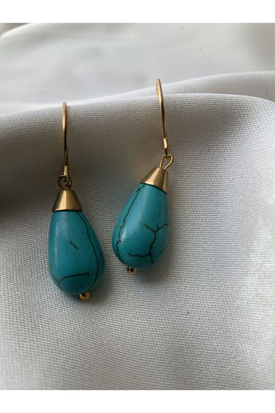 azra takı tasarım Turquoise Authentic Handmade - Natural Stone Women's Earrings