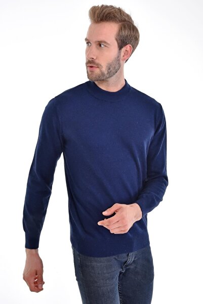 Çizgi Triko Ανδρικό πουλόβερ Half Fisherman Angora Rabbit Wool Navy Blue με κανονική εφαρμογή