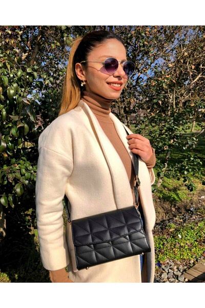 Everglow Jewelry Geantă de umăr matlasată pentru femei cu curea de coloană neagră