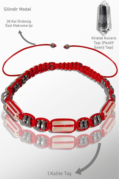 Tesbih Atölyesi Real Hematite - Crystal Quartz Stone Bracelet - Certified and Adjustable