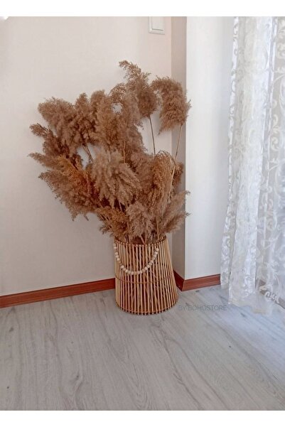 Genel Markalar Kahverengi Büyük Boy Bambu Sepet & Rattan Vazo Ahşap 1 Parça