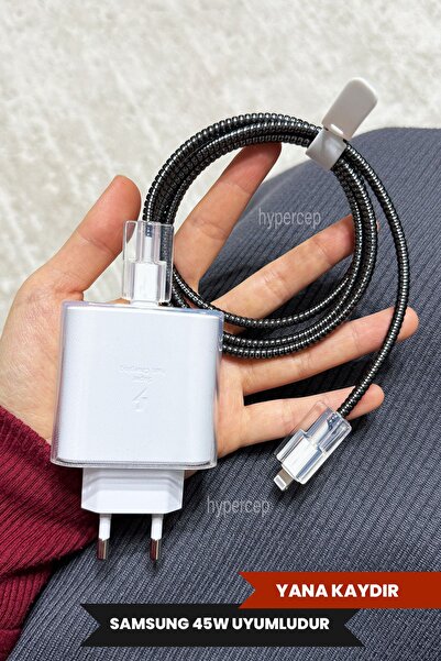 WANNA PROTECT Samsung 45W (EP-TA845) Uyumlu Şeffaf Şarj Başlığı Koruma Kablo ...