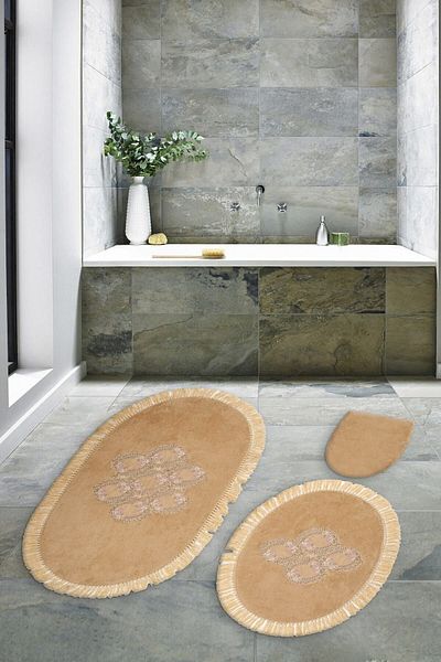 Alanur Home Acacia Welsoft Lacy 3-Piece Bathroom Toilet Set Cappuccino