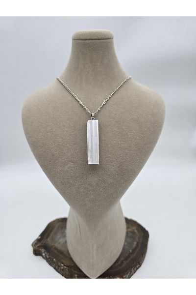 NBS Beautiful Naturel Stones Natural Selenite Necklace - Raw Embroidered and Aura Cleaning