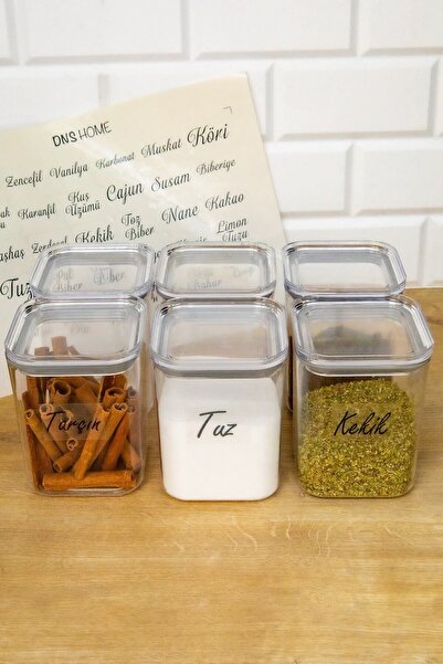 DNS HOME 6-Piece Vacuum Lid Spice Bowl Set Transparent Label Spice Storage Container Jar Mica 900 ml