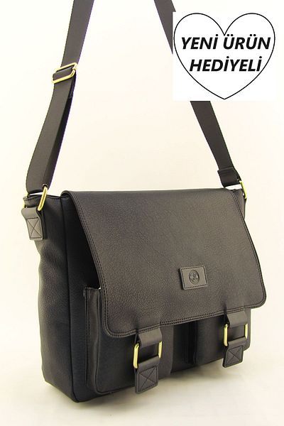 HNB Unisex Black Leather Postman Business School Briefcase (WITH HANDBAG GIFT)