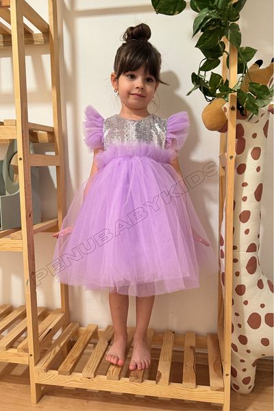penu baby kids Girl's Dress - Lilac, Sleeveless, Sequined and Tulle Skirt