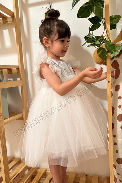 penu baby kids Girl - White Sequined Tulle Skirt Dress