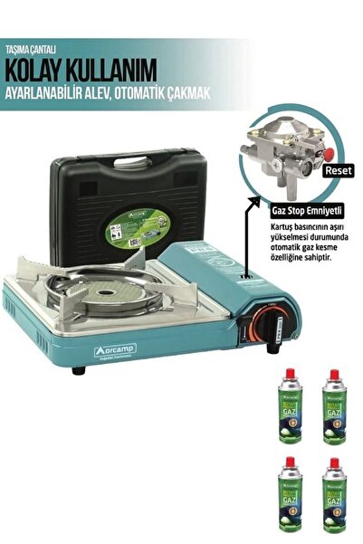 Orcamp Portatif Seramik Kamp Ocak + 4 Adet 227 Kartuş