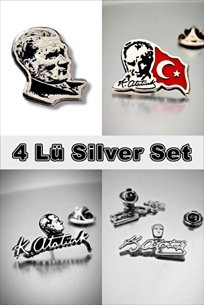 YÖRÜK TASARIM 4 Lü Yaka Rozeti Silver Set