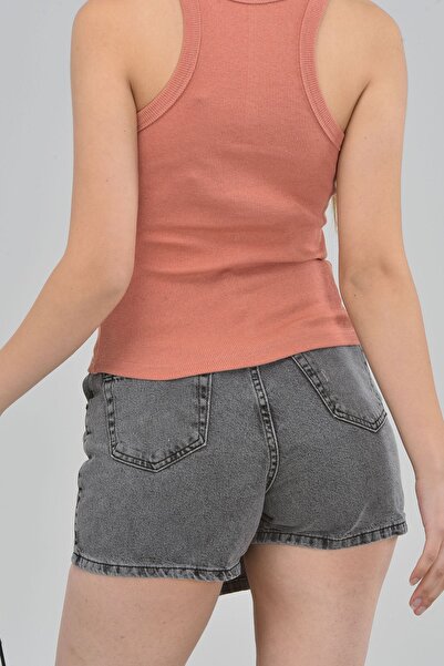 NOBLELOOK Women's Dried Rose Ribbed Halter Collar Knitted Tank Top