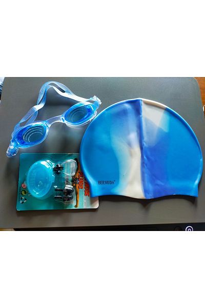 BERMUDA Blue Trust Toy Set de dopuri pentru urechi și nas pentru ochelari de piscină și de mare din silicon