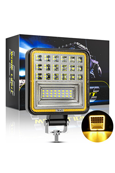 DEKOHOP Off Road 12-24 Volt Kare Sis Farı DRL SARI  4 inç 126 W Oto Çalışma L...