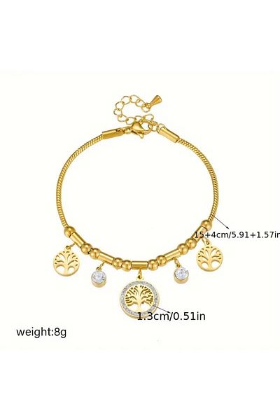 Handmade Gold Stainless Steel Charm Tree of Life Bracelet