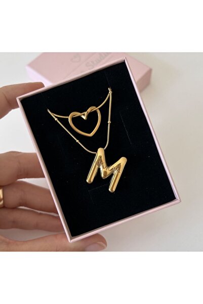 Accessories 2'li Çelik Kolye Seti/Harfli kolye