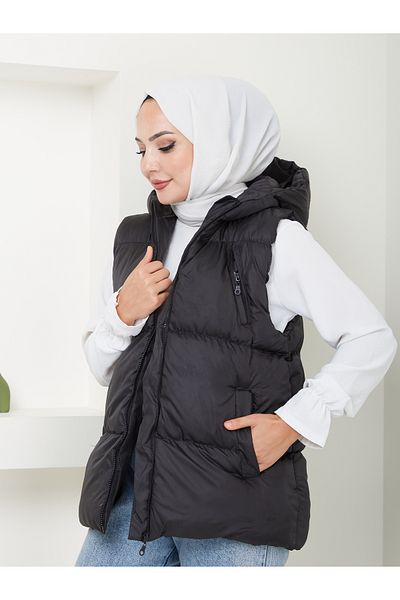 VOLT CLOTHİNG Gepolsterte Weste mit 3 Taschen und Kapuze für Damen