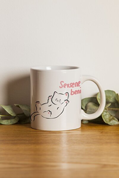 Hediyecim Vuslat Porcelain - Cat - Love Me Motto Mug - Machine Washable