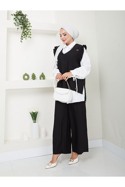 VOLT CLOTHİNG Trend Fabric Γυναικείο Σετ Hijab - Σετ Πουκάμισο και Γιλέκο 3 τεμαχίων