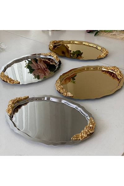 Elzemm store 20*25 CM OVAL 2 SILVER HANDLES PRESENT TABLE - GOLD MODEL
