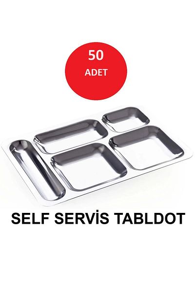 TAMU 50 Person Self-Service Stainless Steel Metal Table D'hote - 28x40cm, 5 Compartment Plate (50 PCS)
