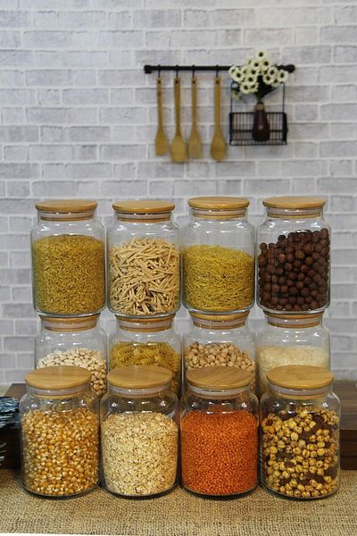 TAMU 12-Piece Bamboo Lid Vacuum Medium Size Glass Jar Storage Container 800ml