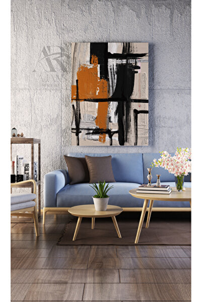 AR AJANS KANVAS TABLO Πορτοκαλί Μαύρο Αφηρημένο Σχέδιο Διακοσμητικό Πίνακας Ζ...