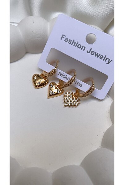 Accessories 3lü Set Zirkon Kalpli Küpe