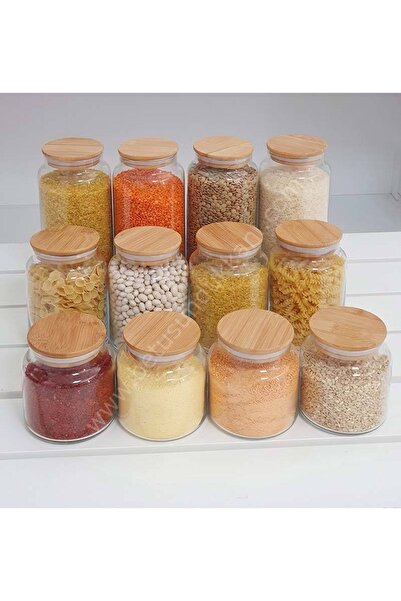 TAMU Set of 12 Vacuum Glass Jar Storage Containers with Bamboo Lid (1300ml-800ml-500ml) 3 Sizes